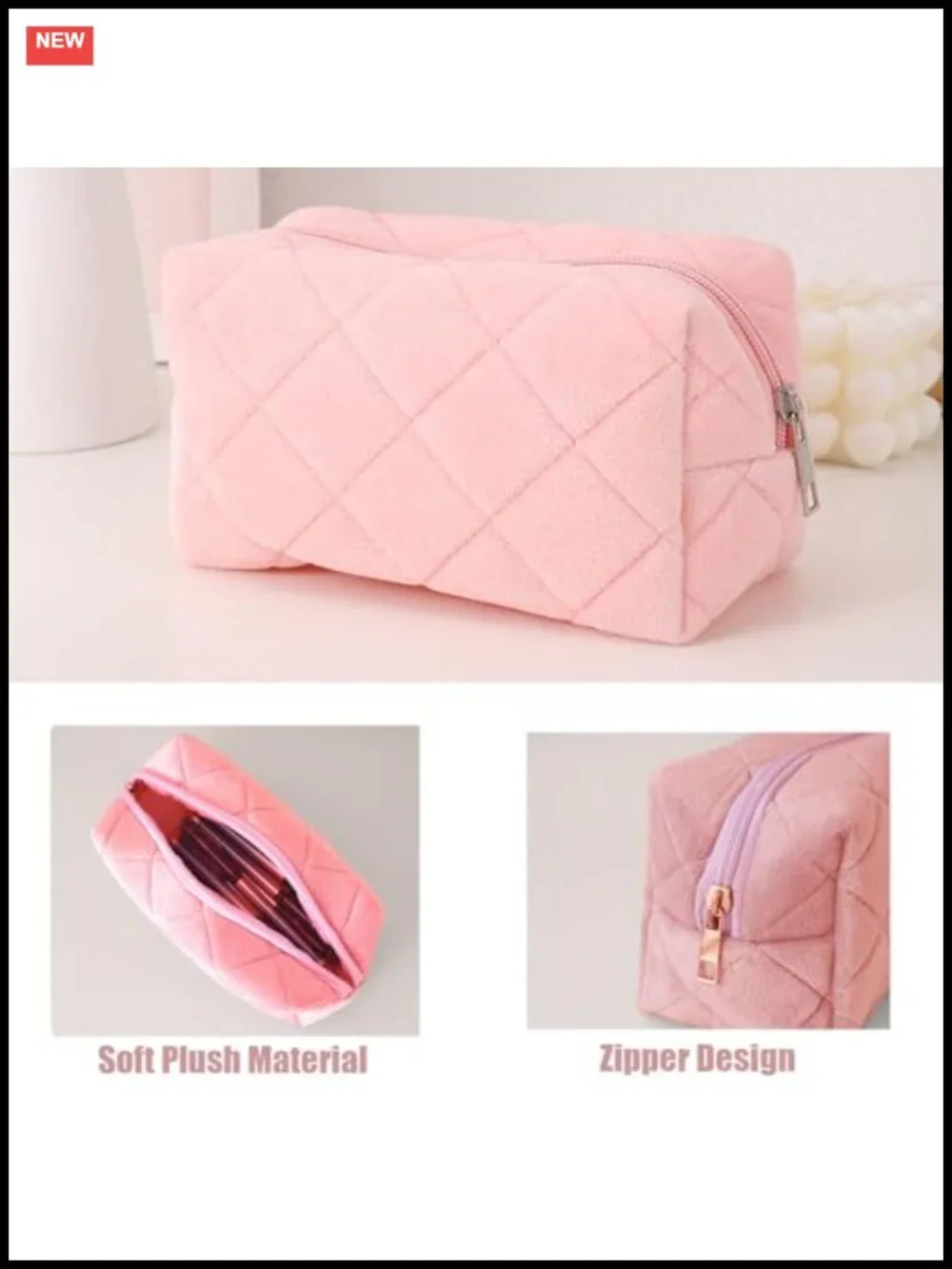 Y2K Checkered Plush Small Cosmetic Bag Pouch for Purse Women Girls
